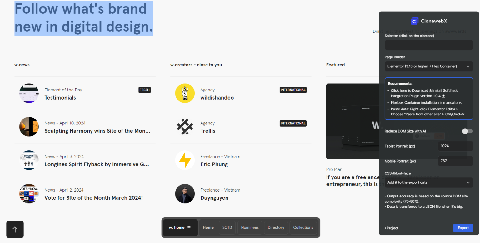 Clone a Website to Elementor Wordpress - Softlite.io