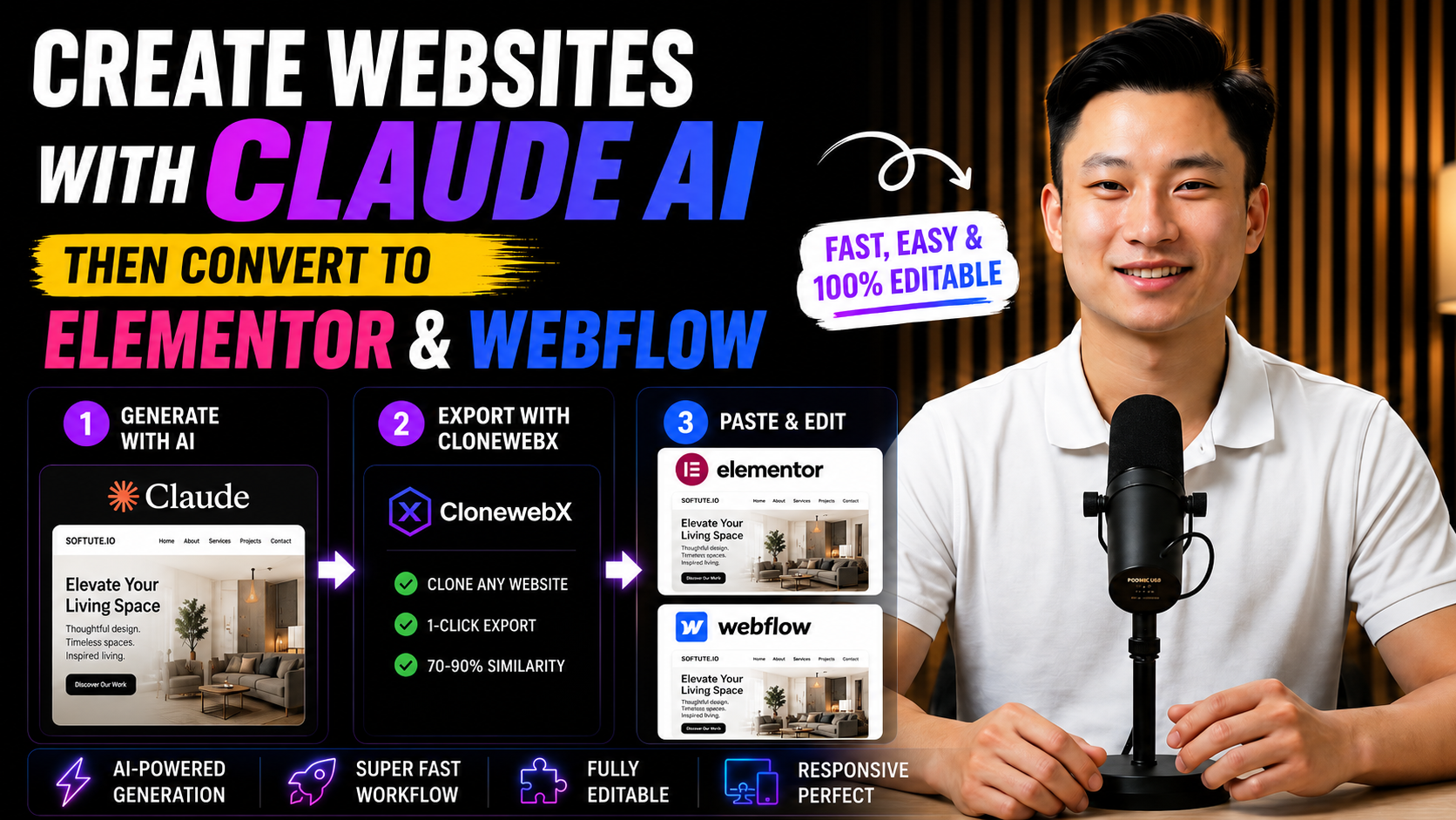Create AI Websites with Claude then Convert to Elementor & Webflow